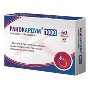 Ранокардум таблетки покрытые пленочной оболочкой с пролонгированным высвобождением 1000мг №60. Фото