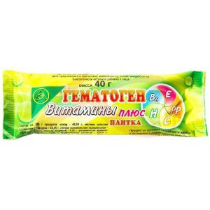 Гематоген витамины плюс е в6 с рр 40г. /экзон/. Фото