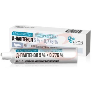 Д-пантенол плюс антисептик крем для наружного применения 5% + 0.776% 30г. Фото