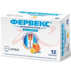 Фервекс порошок для приготовления раствора для приема внутрь 500мг + 25мг + 200мг №12 лимон б/сах. Фото