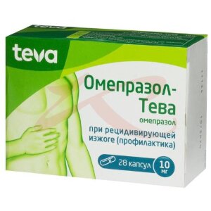 Изображение Омепразол-тева капсулы кишечнорастворимые 10мг №28 Омепразол-тева капсулы кишечнорастворимые 10мг №28. Фото