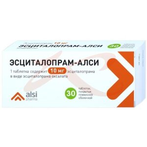 Эсциталопрам-алси таблетки покрытые пленочной оболочкой 10мг №30. Фото