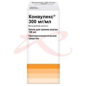 Конвулекс капли для приема внутрь 300мг/мл 100мл в комплекте с дозатором. Фото