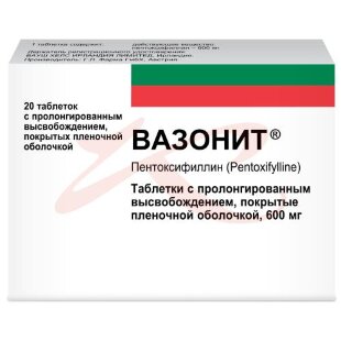 Вазонит таблетки покрытые пленочной оболочкой с пролонгированным высвобождением 600мг №20. Фото