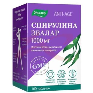 Эвалар анти-эйдж спирулина таблетки 1000мг №100 (бад). Фото