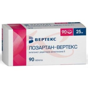 Лозартан-вертекс таблетки покрытые пленочной оболочкой 25мг №90. Фото