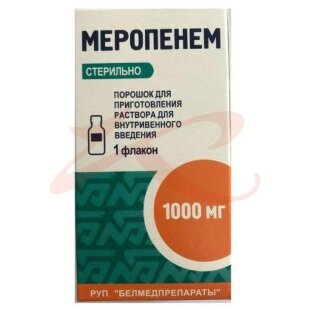 Меропенем порошок для приготовления раствора для внутривенного введения 1000мг №1. Фото