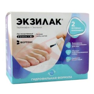 Экзилак лак для ногтей лекарственный 4% + 3% 10г №2 /в комплекте с пилками-30 шт./. Фото