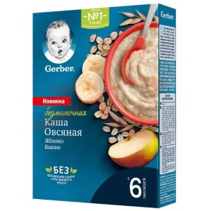 Гербер каша без молочная 180г овсяная яблоко + банан 6мес +. Фото