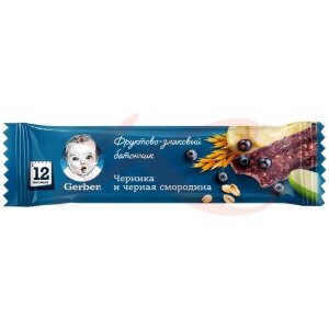 Гербер батончик фруктов-злаковый 25г черника + черн. смородина. Фото