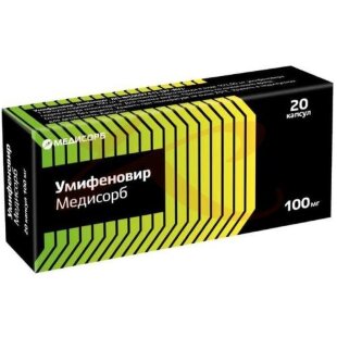 Изображение Умифеновир медисорб капсулы 100мг №20 Умифеновир медисорб капсулы 100мг №20. Фото
