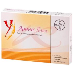 Ярина плюс таблетки покрытые пленочной оболочкой №28 в наборе: таблетки 2-х видов - оранжевые (дроспиренон 3 мг + этинилэстрадиол 30 мкг + кальция левомефолат 451 мкг)-21 шт., светло-оранжевые (кальция левомефолат 451 мкг)-7 шт.. Фото