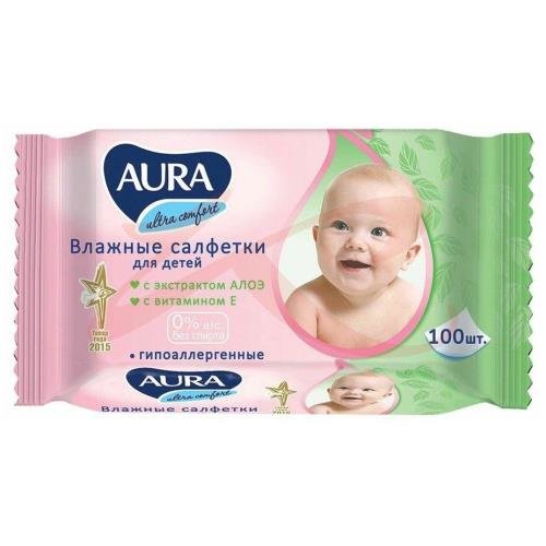 Аура ультра комфорт салфетки влажные для детей №100 алоэ + витам. е ...