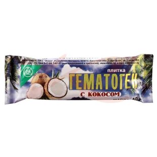 Гематоген плитка 40г с кокосом /экзон/. Фото
