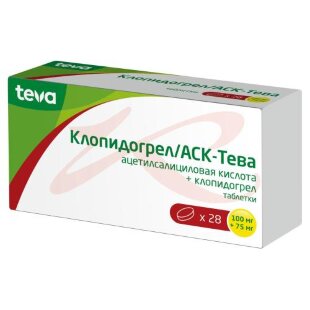 Клопидогрел/аск-тева таблетки 100мг + 75мг №28. Фото