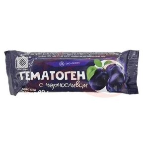 Гематоген плитка 40г с черносливом /экзон/. Фото