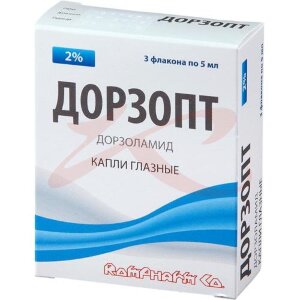 Дорзопт капли глазные 2% 5мл №3 /в комплекте с пробкой-капельницей/. Фото