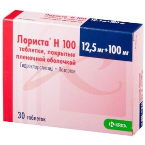 Лориста н 100 таблетки покрытые пленочной оболочкой 12.5мг + 100мг №30. Фото