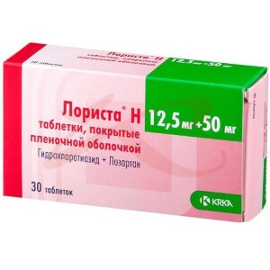 Лориста н таблетки покрытые пленочной оболочкой 12,5мг + 50мг №30. Фото