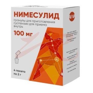 Изображение Нимесулид гранулы для приготовления суспензии для приема внутрь 100мг 2г №4 Нимесулид гранулы для приготовления суспензии для приема внутрь 100мг 2г №4. Фото