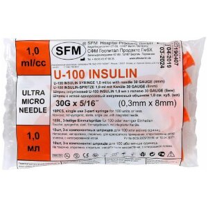 Изображение Сфм шприц инсулиновый u-100 1мл №10 3-х комп. интег. игла 30g 0,3 х8мм Сфм шприц инсулиновый u-100 1мл №10 3-х комп. интег. игла 30g 0,3 х8мм. Фото