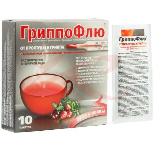 Гриппофлю от простуды и гриппа порошок для приготовления раствора для приема внутрь 13г №10 клюква. Фото