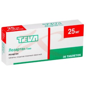 Лозартан-тева таблетки покрытые пленочной оболочкой 25мг №30. Фото