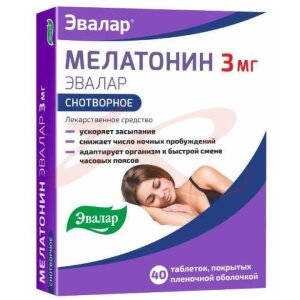 Мелатонин эвалар таблетки покрытые пленочной оболочкой 3мг №40. Фото
