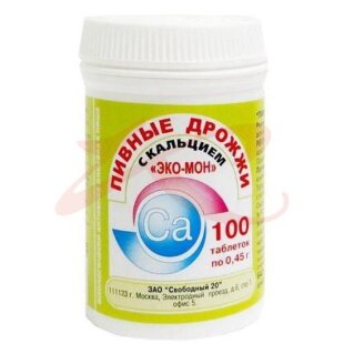Эко-мон пивные дрожжи таблетки №100 с кальцием. Фото