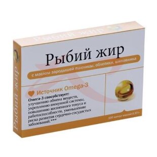 Рыбий жир капсулы 370мг №100 пшеница + шиповник + облепиха. Фото