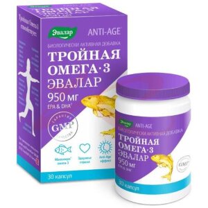 Изображение Эвалар анти-эйдж тройная омега-3 капсулы 950мг №30 бад Эвалар анти-эйдж тройная омега-3 капсулы 950мг №30 бад. Фото