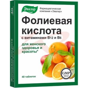 Эвалар фолиевая кислота таблетки №40 витамины в12 + в6 бад. Фото