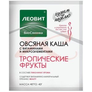 Изображение Леовит худеем за неделю каша 40г №1 овсяная тропич.фрукты Леовит худеем за неделю каша 40г №1 овсяная тропич.фрукты. Фото