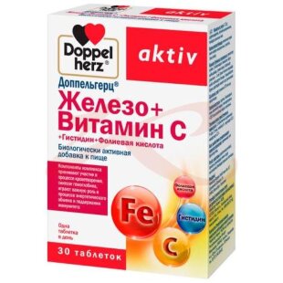 Доппельгерц актив железо + витамин с + гистидин + фолиевая к-та таблетки 675мг №30. Фото