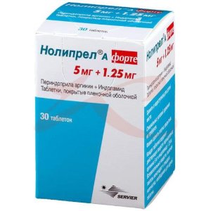 Нолипрел а форте таблетки покрытые пленочной оболочкой 5мг + 1.25мг №30. Фото