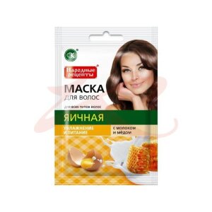 Народные рецепты маска д/волос яичная молоко + мед увлажн. + питание 30мл.. Фото
