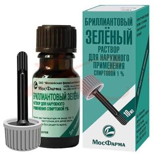 Бриллиантовый зеленый раствор для наружного применения спиртовой 1% 10мл крышка-помазок. Фото