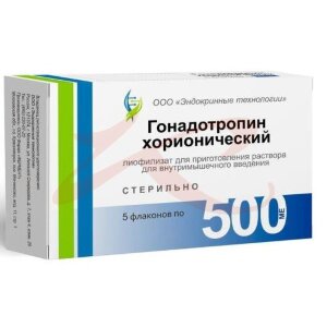 Гонадотропин хорионический лиофилизат для приготовления раствора для внутримышечного введения 500ме №5. Фото