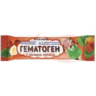 Витатека гематоген плитка 40г с лесным орехом. Фото