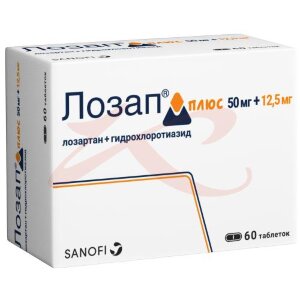 Лозап плюс таблетки покрытые пленочной оболочкой 12.5мг + 50мг №60. Фото