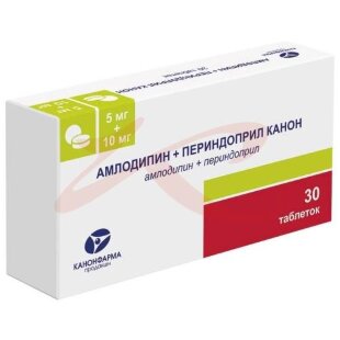 Амлодипин + периндоприл канон таблетки 5мг + 10мг №30. Фото