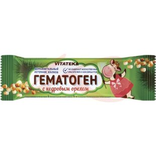 Витатека гематоген плитка 40г с кедровым  орехом. Фото