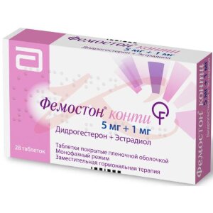 Фемостон конти таблетки покрытые пленочной оболочкой 5мг + 1мг №28. Фото