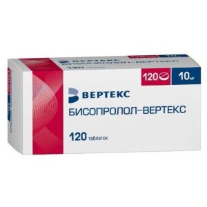 Бисопролол-вертекс таблетки покрытые пленочной оболочкой 10мг №120. Фото