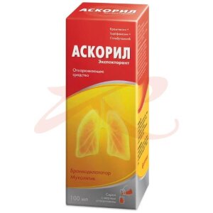 Аскорил экспекторант сироп 100мл в комплекте с колпачком мерным. Фото