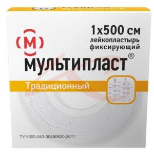 Мультипласт лейкопластырь фиксирующий 1х500см традиц ткан. Фото