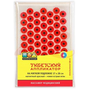 Тибетский аппликатор массажер медицинский магнитный на мягкой подложке 17х28 см/красный. Фото
