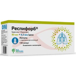 Респифорб капсулы с порошком для ингаляций 80мкг + 4.5мкг/доза №120 /в компл. с устройством для ингаляций/. Фото