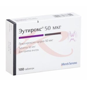 Изображение Эутирокс таблетки 50мкг №100 Эутирокс таблетки 50мкг №100. Фото