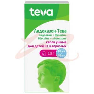 Лидоказон-тева капли ушные 10мг/г + 40мг/г 10г. Фото